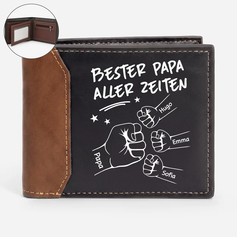Bester Papa Aller Zeiten - Personalisiertes Geschenk | Premium Leder Portemonnaie Herren Papa Opa