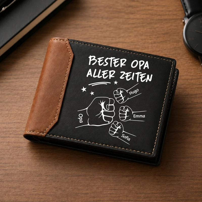 Bester Papa Aller Zeiten - Personalisiertes Geschenk | Premium Leder Portemonnaie Herren Papa Opa
