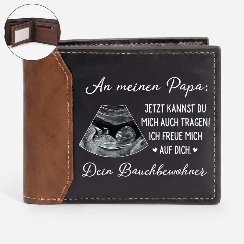 Ich Kann Kaum Erwarten Dich Wieder Zu Sehen - Personalisiertes Geschenk Werdender Papa | Premium Leder Portemonnaie Herren Ultraschallfoto Baby