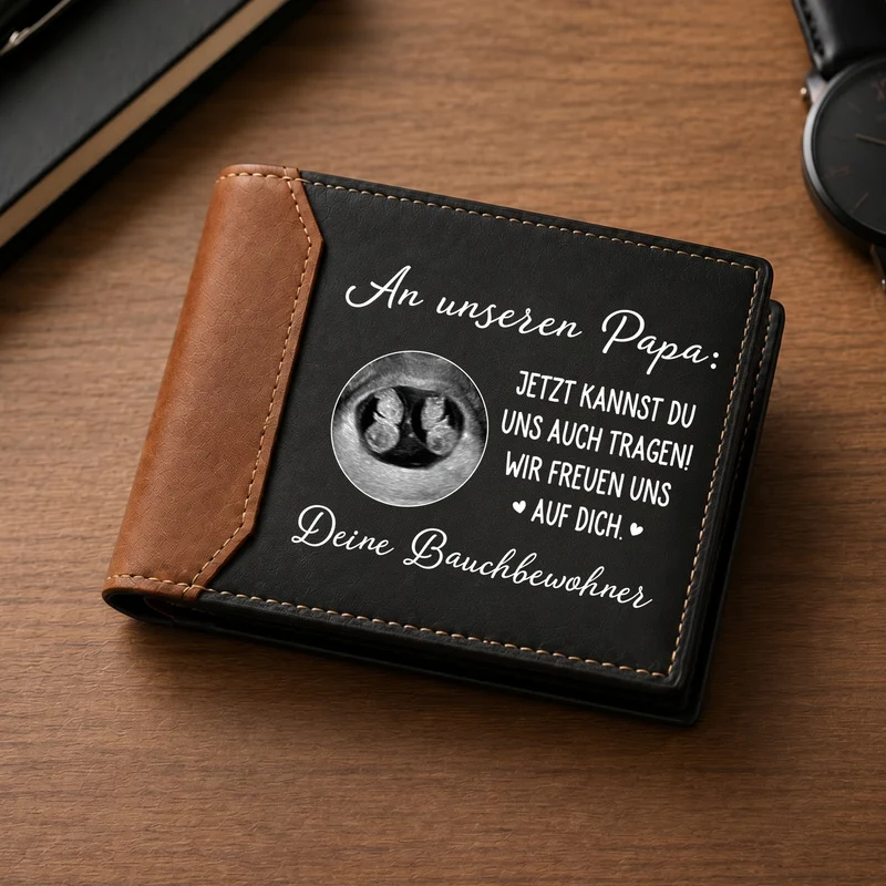 Ich Kann Kaum Erwarten Dich Wieder Zu Sehen - Personalisiertes Geschenk Werdender Papa | Premium Leder Portemonnaie Herren Ultraschallfoto Baby