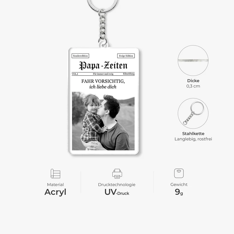 Papa-Zeiten Fahr Vorsichtig - Personalisierte Geschenke Foto | Acryl Schlüsselanhänger
