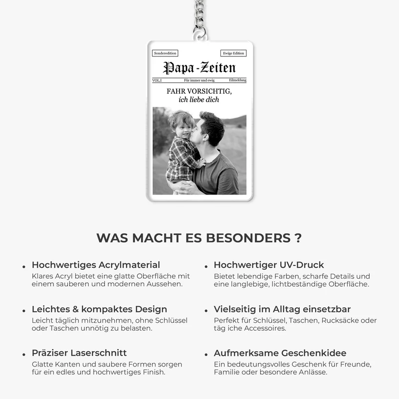 Papa-Zeiten Fahr Vorsichtig - Personalisierte Geschenke Foto | Acryl Schlüsselanhänger