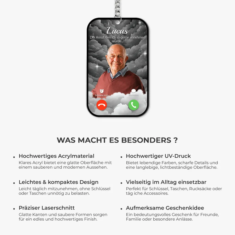 [3D-Optik] Der Anruf Den Ich So Gerne Annehmen Würde - Personalisierte Trauergeschenke | Acryl Schlüsselanhänger Foto