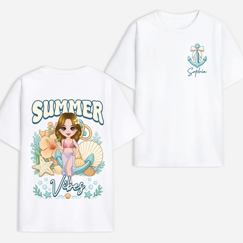 Beach Vibes - Personalisierte Geschenke Frauen | T Shirt Bedrucken Beidseitig Sommer Strand