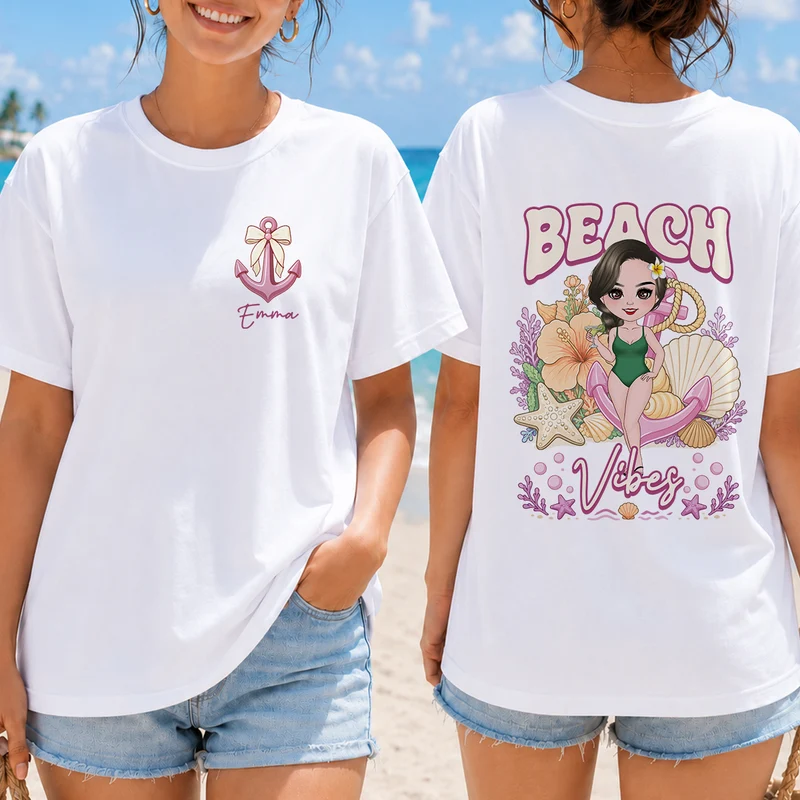Beach Vibes - Personalisierte Geschenke Frauen | T Shirt Bedrucken Beidseitig Sommer Strand