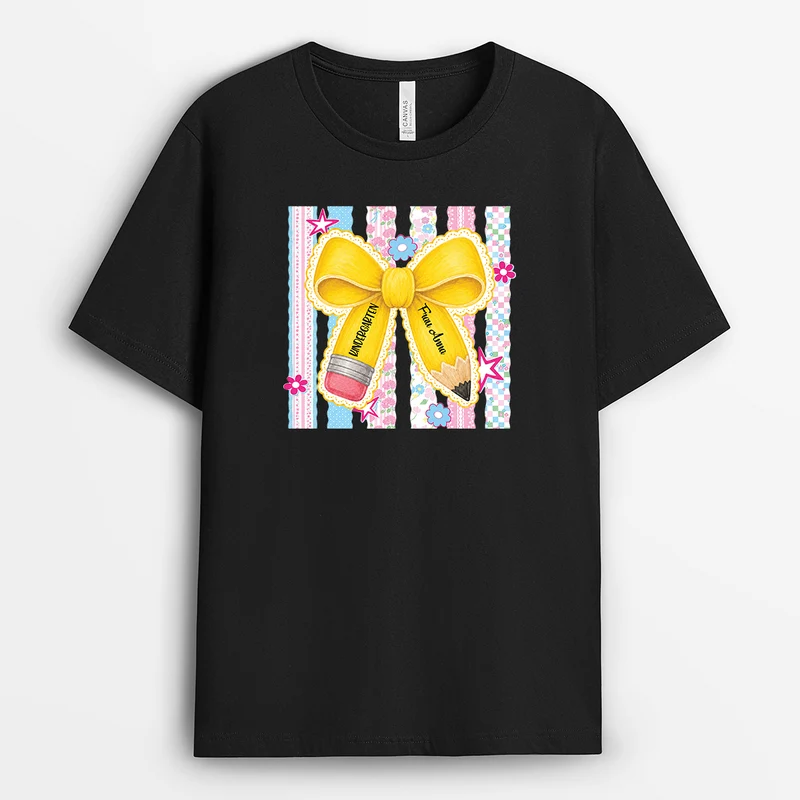 Kindergarten Geschenkschleife Bleistift - Personalisiertes Geschenk Lehrer | T Shirt Schwarz