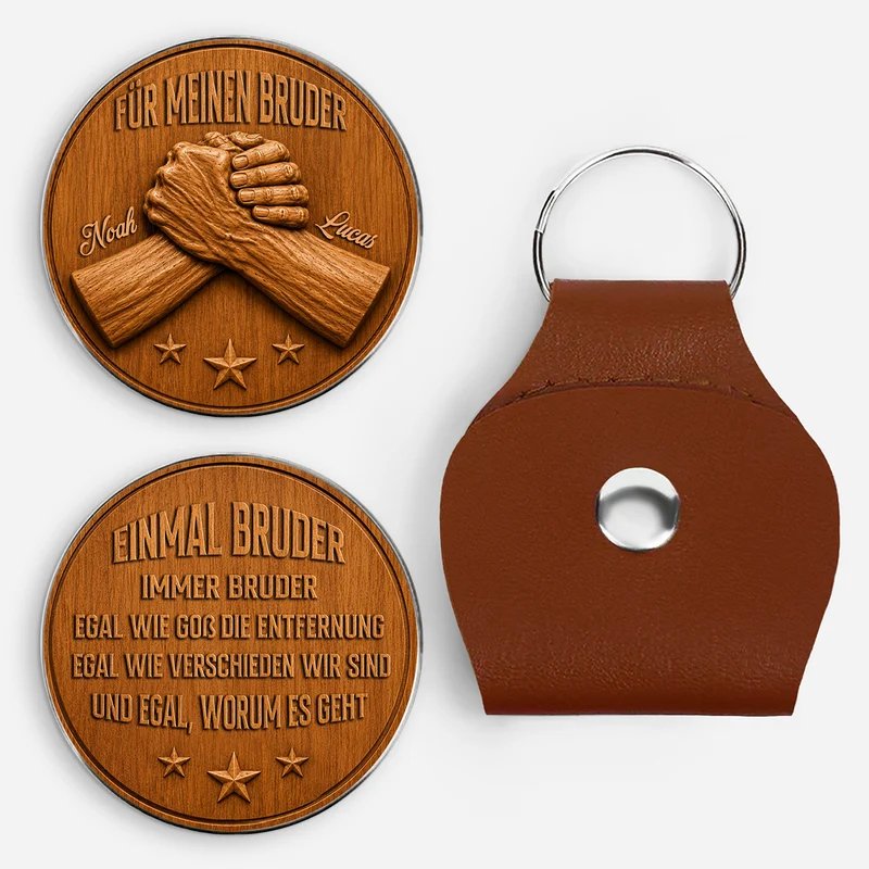 [3D-Optik] Einmal Bruder Immer Bruder Holz - Personalisiertes Geschenk | Pocket Hug Schlüsselanhänger Freunde