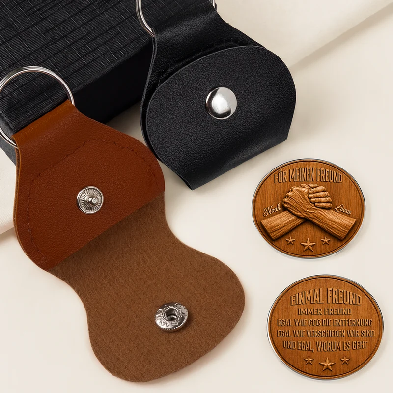 [3D-Optik] Einmal Bruder Immer Bruder Holz - Personalisiertes Geschenk | Pocket Hug Schlüsselanhänger Freunde