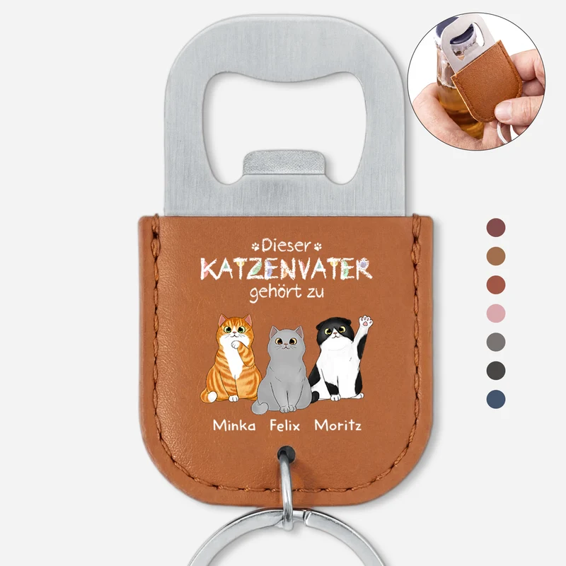 Dieser Katzenpapa Gehört Zu - Personalisiertes Geschenk | Flaschenöffner Schlüsselanhänger Buntstifte