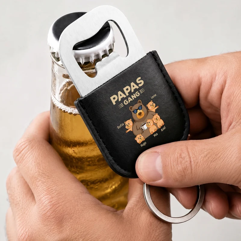 Papas Gang - Personalisiertes Geschenk | Flaschenöffner Schlüsselanhänger Papa Opa Bär