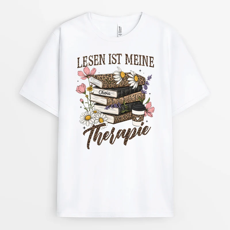Lesen Ist Meine Therapie - Personalisiertes Geschenk | T Shirt Leseratte Frauen Leopardenmuster