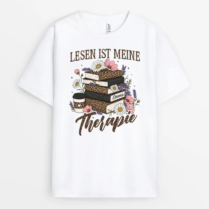 Lesen Ist Meine Therapie - Personalisiertes Geschenk | T Shirt Leseratte Frauen Leopardenmuster