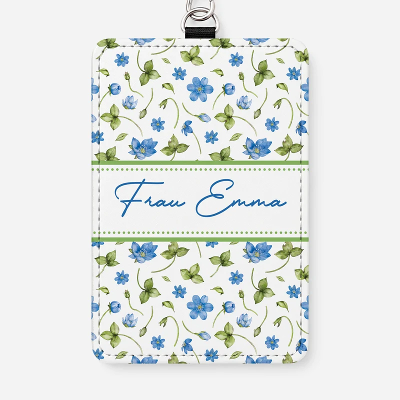 Lehrerin Blumen - Personalisiertes Geschenk | Leder Ausweishalter Mit Band