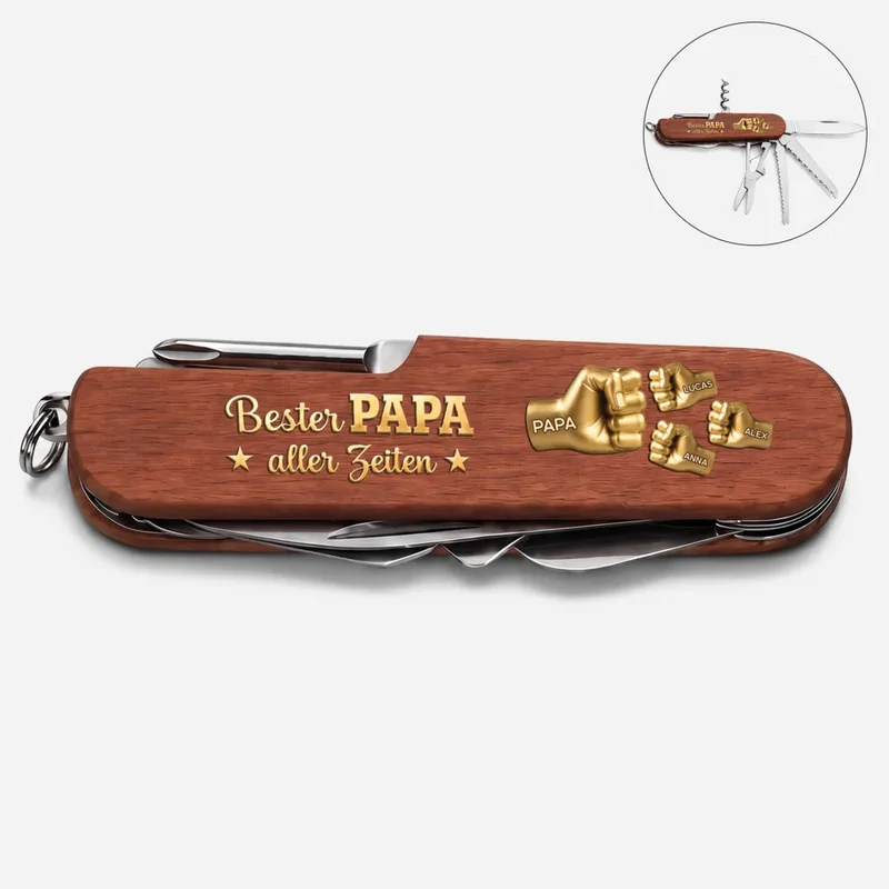 [3D-Optik] Bester Papa Aller Zeiten - Personalisiertes Geschenk | Multitool Messer Papa Opa Tarnmuster