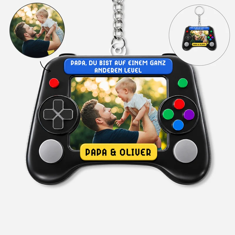 [3D-Optik] Du Bist Auf Einem Ganz Anderen Level - Personalisierte Geschenke Foto | Acryl Schlüsselanhänger Gamer Papa Opa