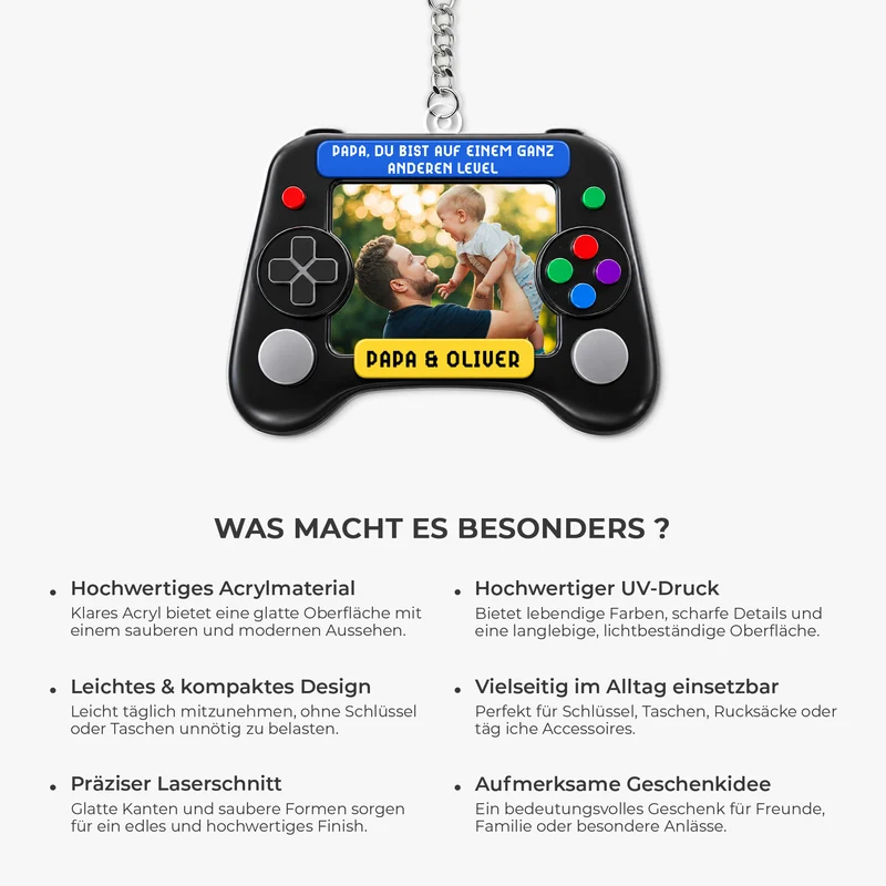 [3D-Optik] Du Bist Auf Einem Ganz Anderen Level - Personalisierte Geschenke Foto | Acryl Schlüsselanhänger Gamer Papa Opa