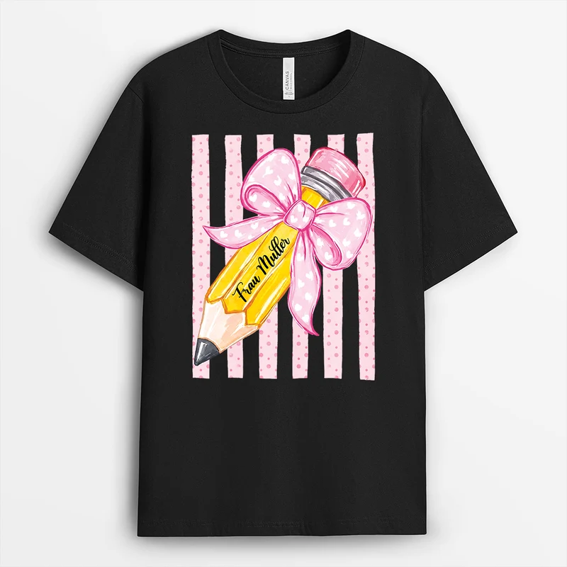 Bleistift + Name - Personalisiertes Geschenk | Lehrer T Shirt Schwarz