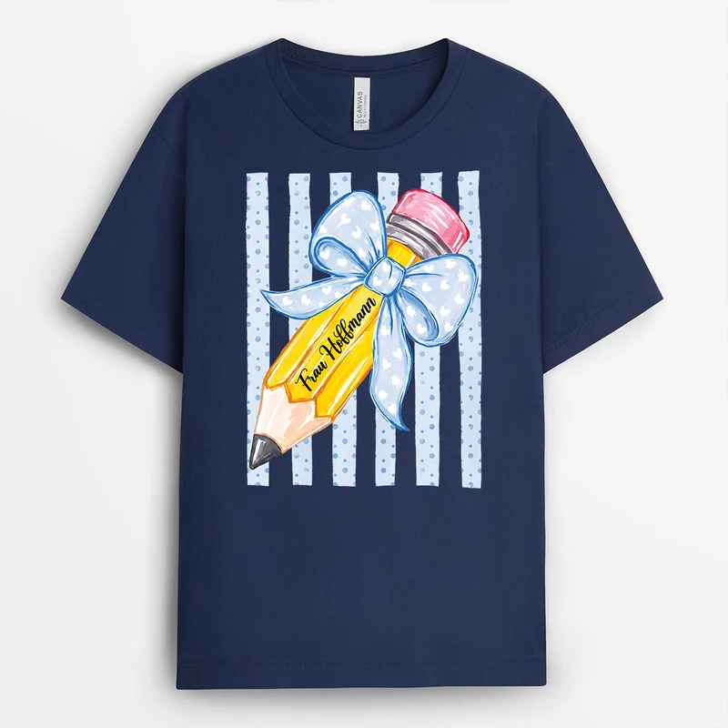 Bleistift + Name - Personalisiertes Geschenk | Lehrer T Shirt Schwarz