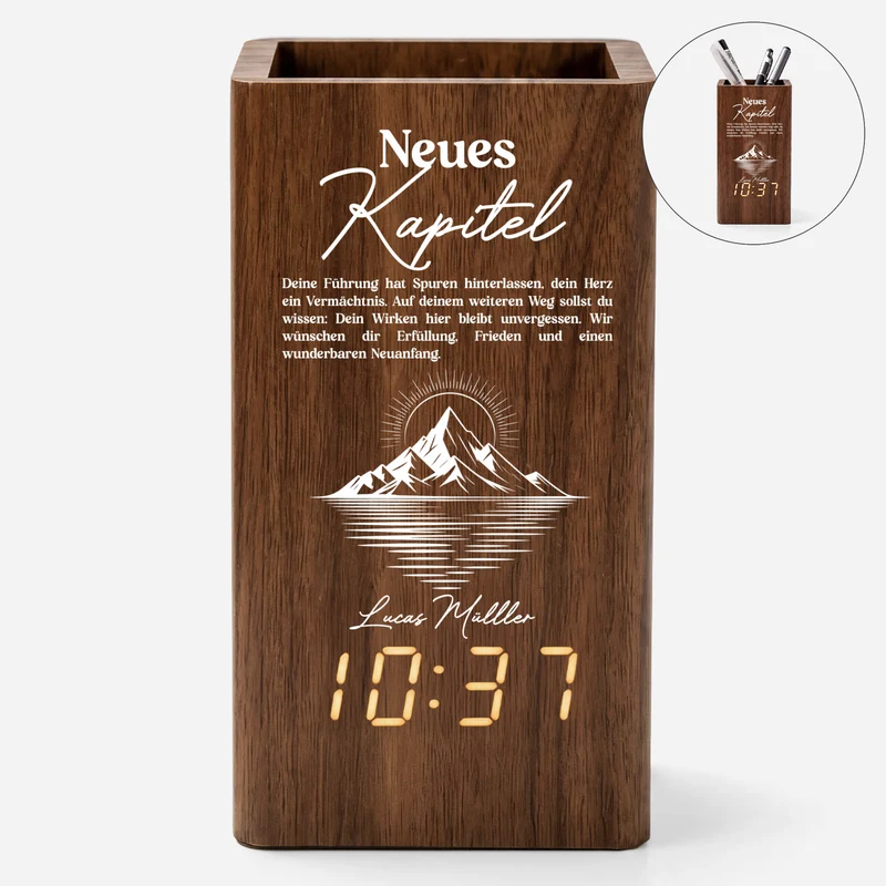 Neues Kapitel Abschied Kollegin Spruch - Personalisiertes Geschenk | Stiftehalter Mit Uhr Kollege Chef