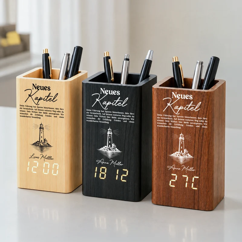 Neues Kapitel Abschied Kollegin Spruch - Personalisiertes Geschenk | Stiftehalter Mit Uhr Kollege Chef