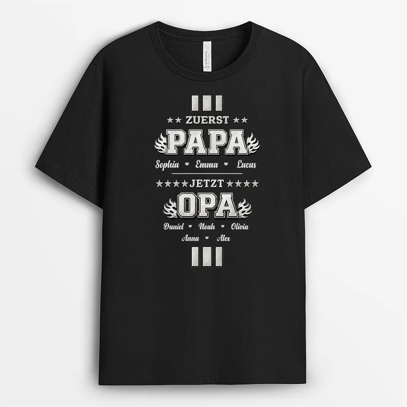 [3D-Optik] Zuerst Papa Jetzt Opa - Personalisiertes Geschenk | T-Shirt Opa Sterne