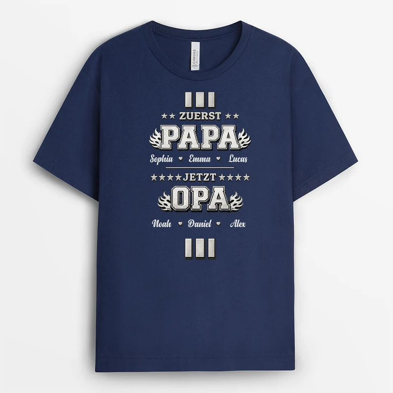 [3D-Optik] Zuerst Papa Jetzt Opa - Personalisiertes Geschenk | T-Shirt Opa Sterne