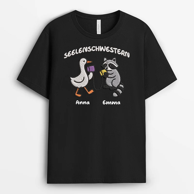 [3D-Optik] Seelenschwestern - Personalisierte Geschenke Beste Freundin | T Shirt Schwarz