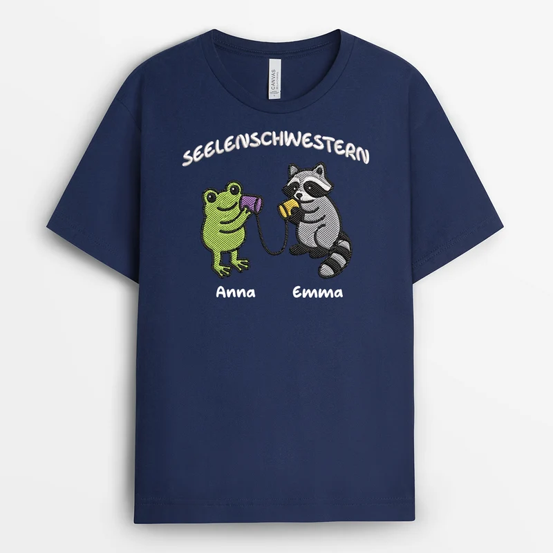 [3D-Optik] Seelenschwestern - Personalisierte Geschenke Beste Freundin | T Shirt Schwarz
