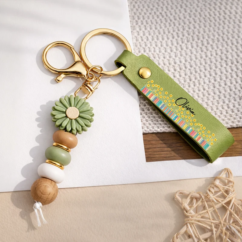 Geburtsmonat Blume + Bücher - Personalisiertes Geschenk | Daisy Schlüsselanhänger Frauen Männer