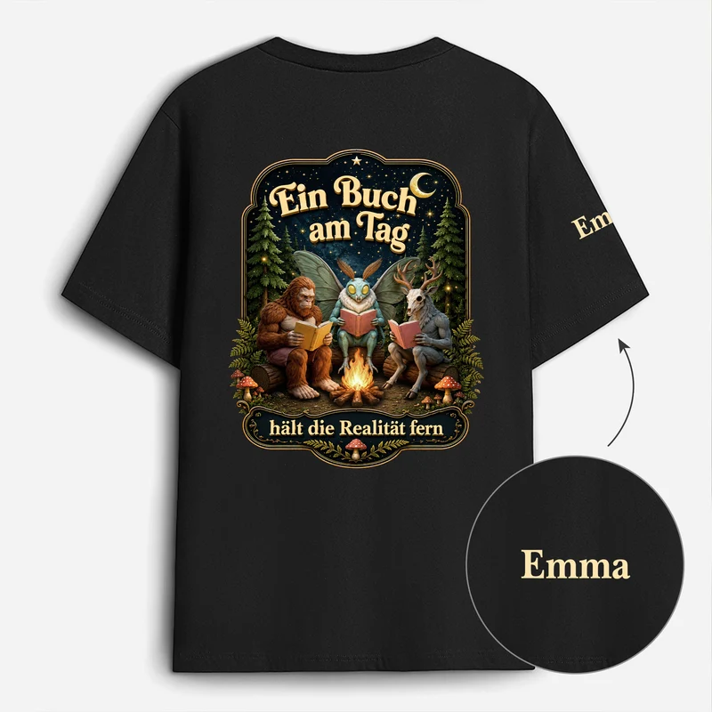 Ein Buch Am Tag Hält Die Realität Fern - Personalisierte Geschenke Für Leseratten | T-Shirt Mit Rücken- Und Ärmelprint Mond Lustig