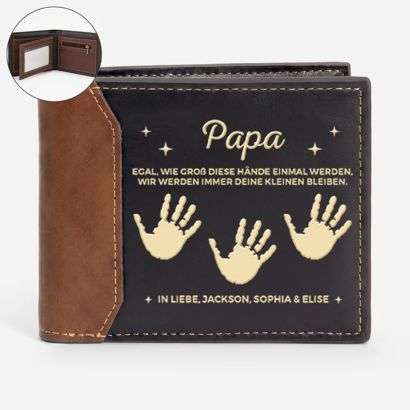 Egal Wie Groß Diese Hände Einmal Werden - Personalisiertes Geschenk | Premium Leder Portemonnaie Herren Papa Opa