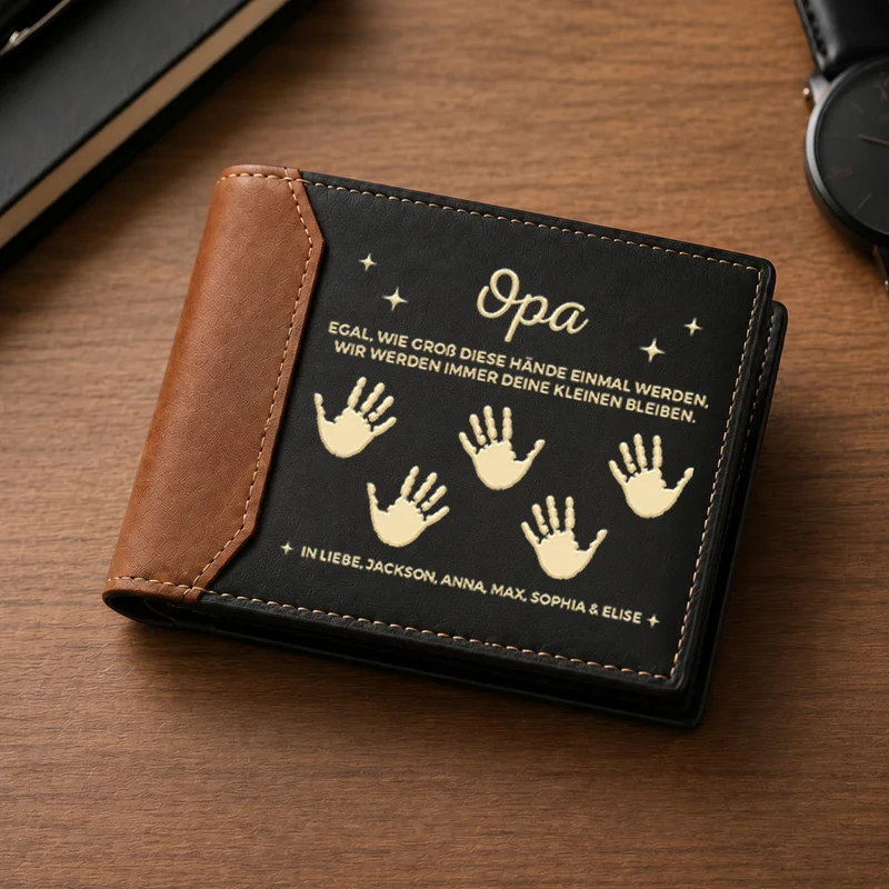 Egal Wie Groß Diese Hände Einmal Werden - Personalisiertes Geschenk | Premium Leder Portemonnaie Herren Papa Opa