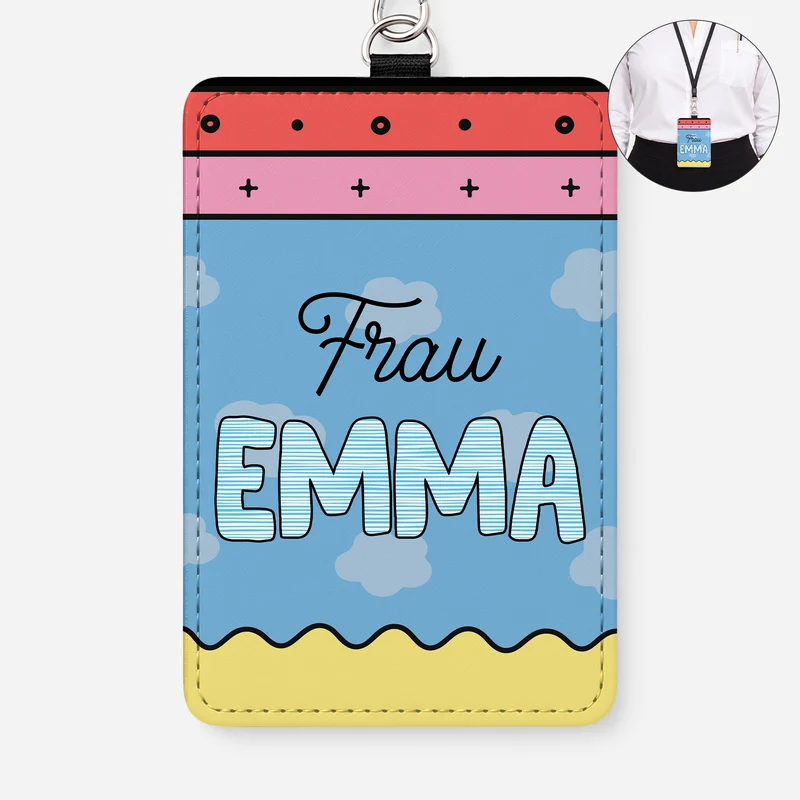Lehrerin Polka - Personalisiertes Geschenk | Leder Ausweishalter Mit Band