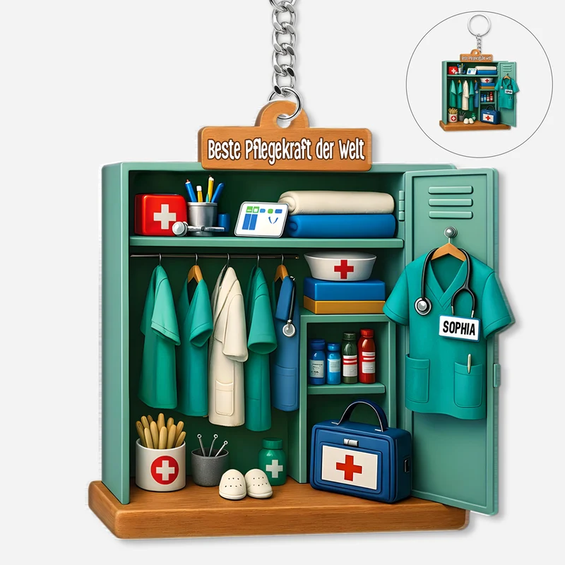 [3D-Optik] Beste Pflegekraft Der Welt - Personalisiertes Geschenk | Acryl Schlüsselanhänger Pflegekraft Arzt