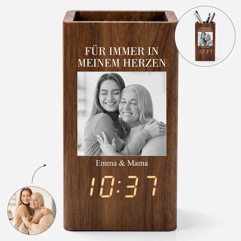 Für Immer In Meinem Herzen - Personalisierte Trauergeschenke | Stiftehalter Mit Uhr Foto