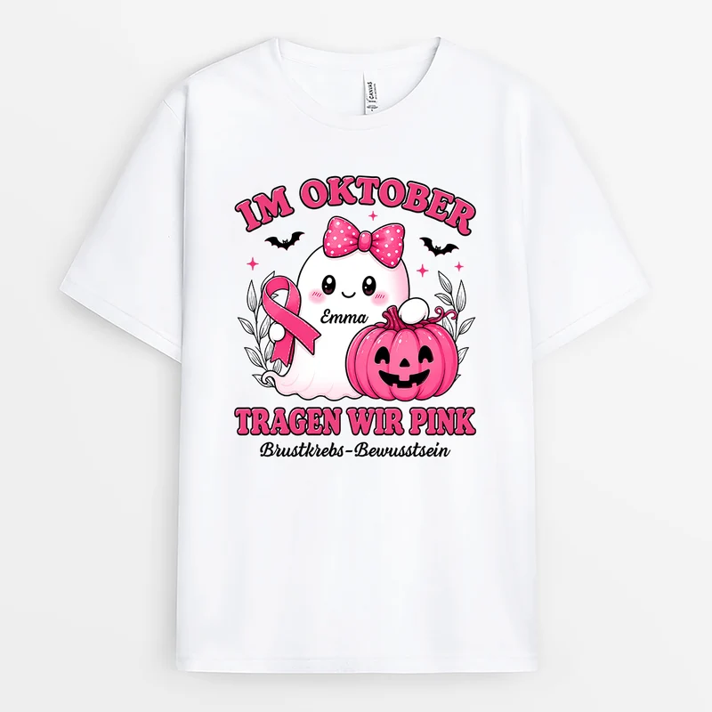 Im Oktober Tragen Wir Pink - Personalisiertes Geschenk | Brustkrebs T Shirt Halloween Geist