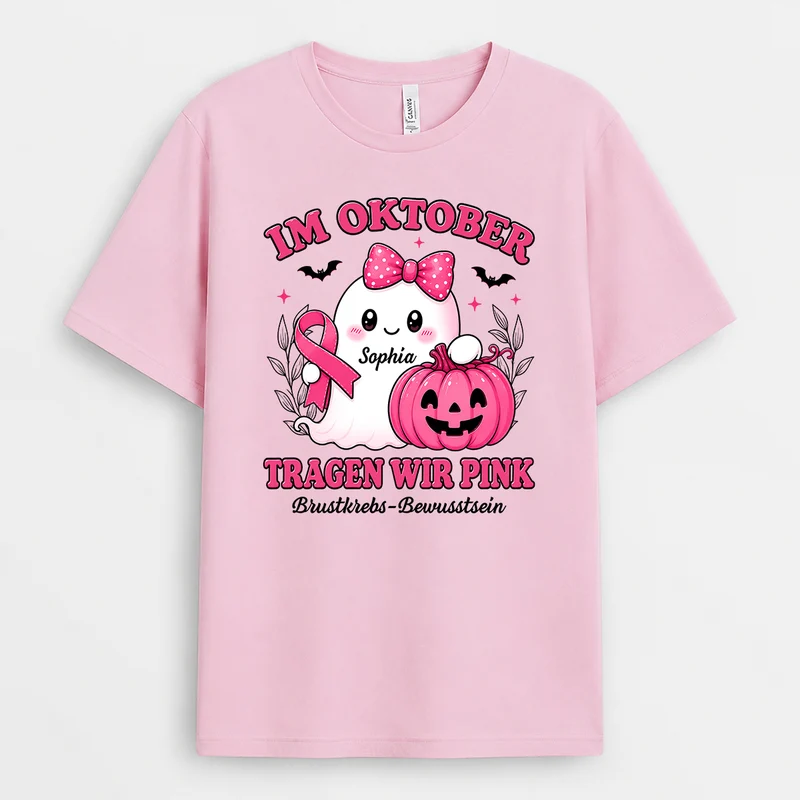 Im Oktober Tragen Wir Pink - Personalisiertes Geschenk | Brustkrebs T Shirt Halloween Geist