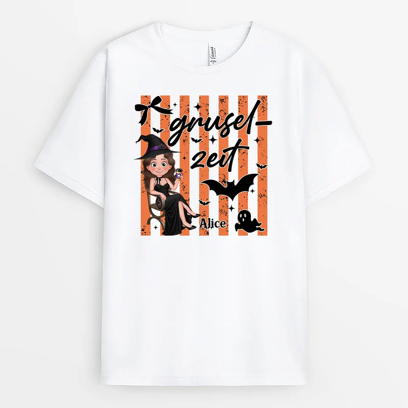 Gruselzeit - Personalisiertes Geschenk | Shirt Halloween Weiß Cartoon