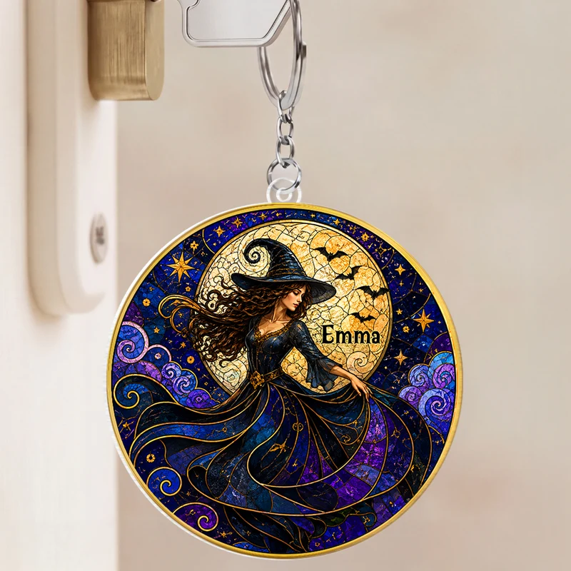 [3D-Optik] Hexe Frau - Personalisiertes Geschenk | Acryl Schlüsselanhänger Gothic Halloween
