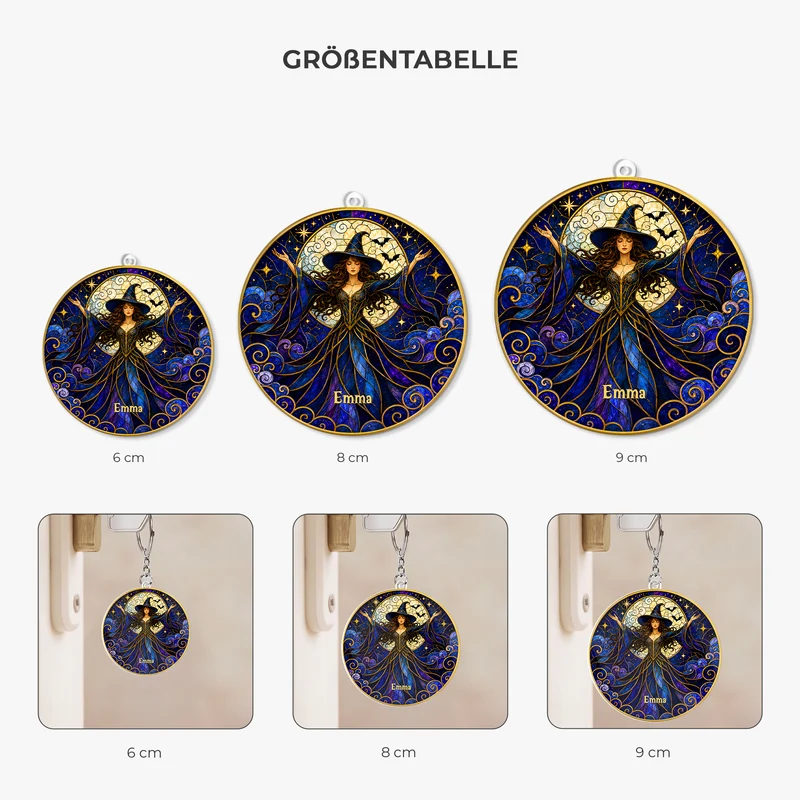 [3D-Optik] Hexe Frau - Personalisiertes Geschenk | Acryl Schlüsselanhänger Gothic Halloween