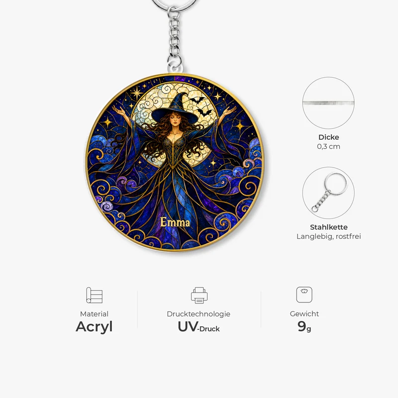 [3D-Optik] Hexe Frau - Personalisiertes Geschenk | Acryl Schlüsselanhänger Gothic Halloween