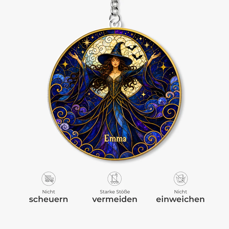 [3D-Optik] Hexe Frau - Personalisiertes Geschenk | Acryl Schlüsselanhänger Gothic Halloween