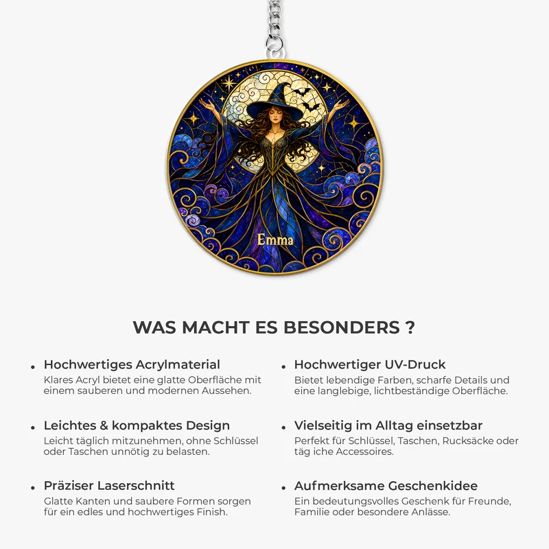 [3D-Optik] Hexe Frau - Personalisiertes Geschenk | Acryl Schlüsselanhänger Gothic Halloween
