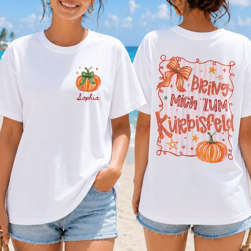 Bring Mich Zum Kürbisfeld - Personalisiertes Geschenk | T Shirt Bedrucken Beidseitig Damen Männer