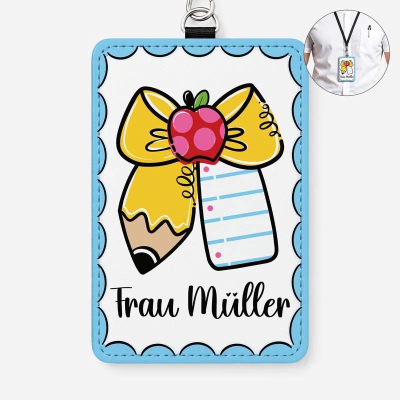 Bleistift - Personalisierte Geschenke Lehrerin | Leder Ausweishalter Mit Band