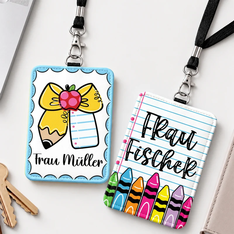 Bleistift - Personalisierte Geschenke Lehrerin | Leder Ausweishalter Mit Band