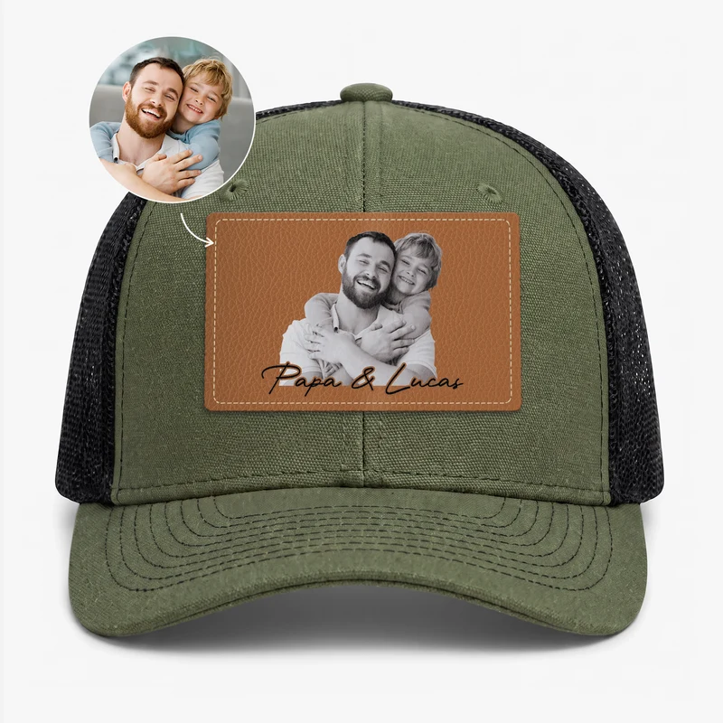 Papa Und Sohn - Personalisierte Geschenke Foto | Cap Mit Lederpatch