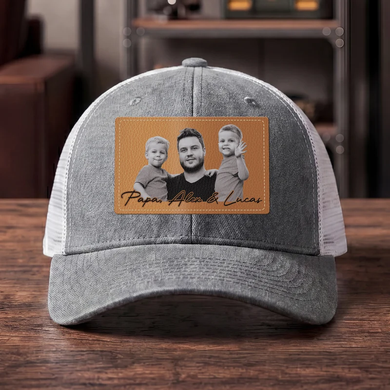 Papa Und Sohn - Personalisierte Geschenke Foto | Cap Mit Lederpatch