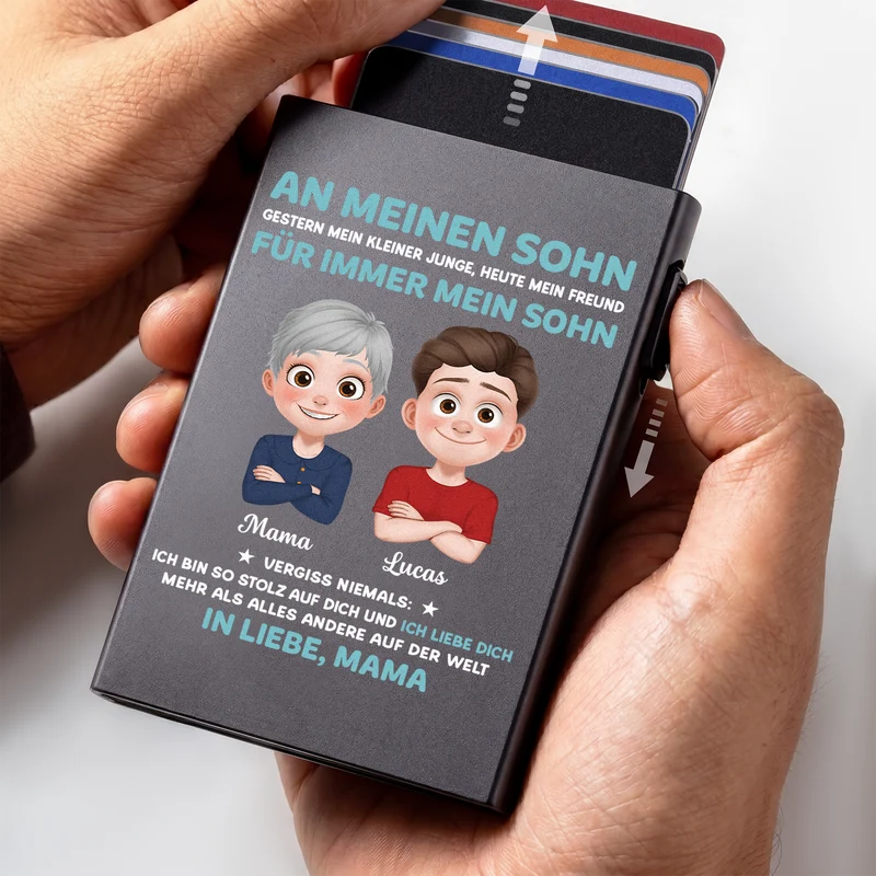 Ich Liebe Dich Mehr Als Alles Auf Der Welt - Personalisiertes Geschenk | Aluminium Kreditkartenetui Sohn Tochter