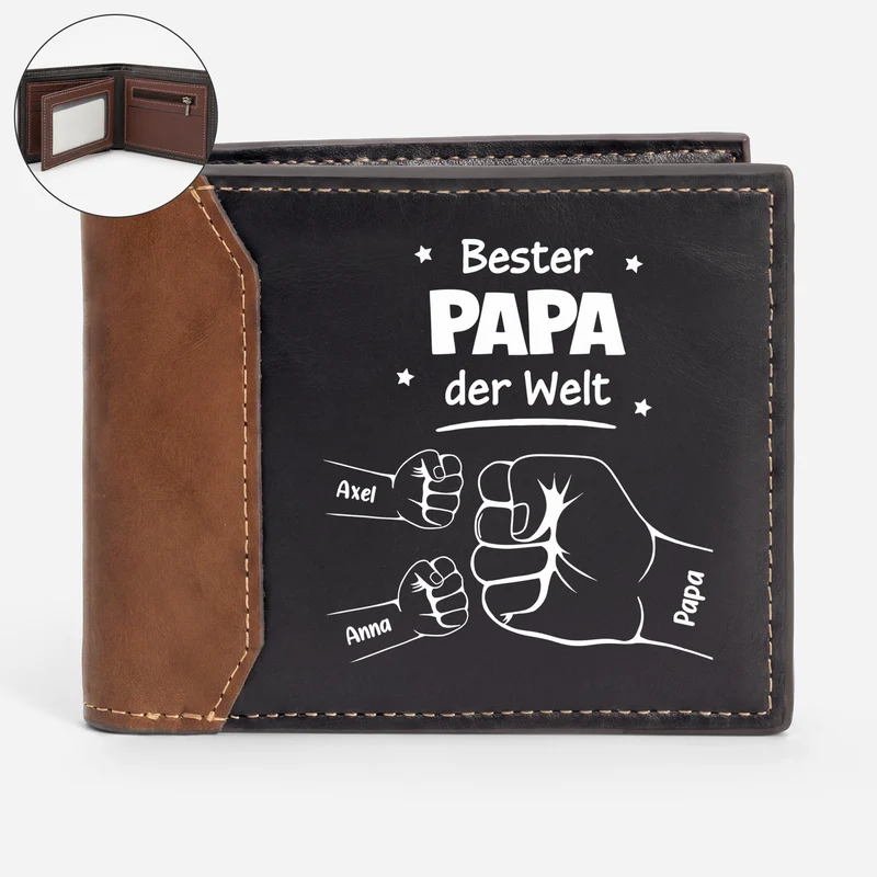 Bester Papa Der Welt - Personalisiertes Geschenk | Premium Leder Portemonnaie Herren Papa Opa